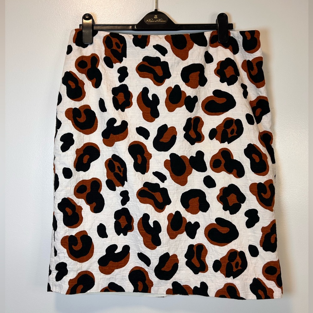 Talbots Leopard Jacquard Pencil Midi‎ Skirt Zipper Back Lined Women’s Size 16
